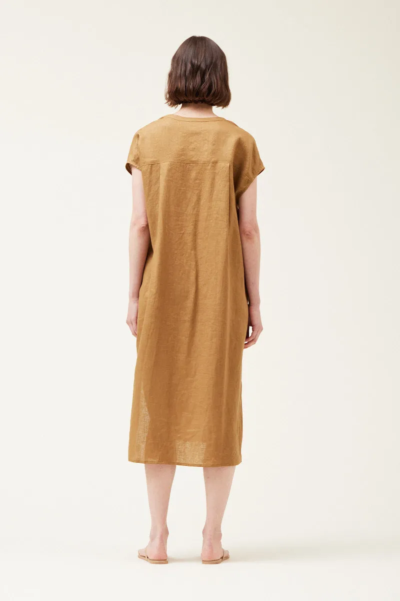 100% Boxy Linen Dress Cap Sleeves
