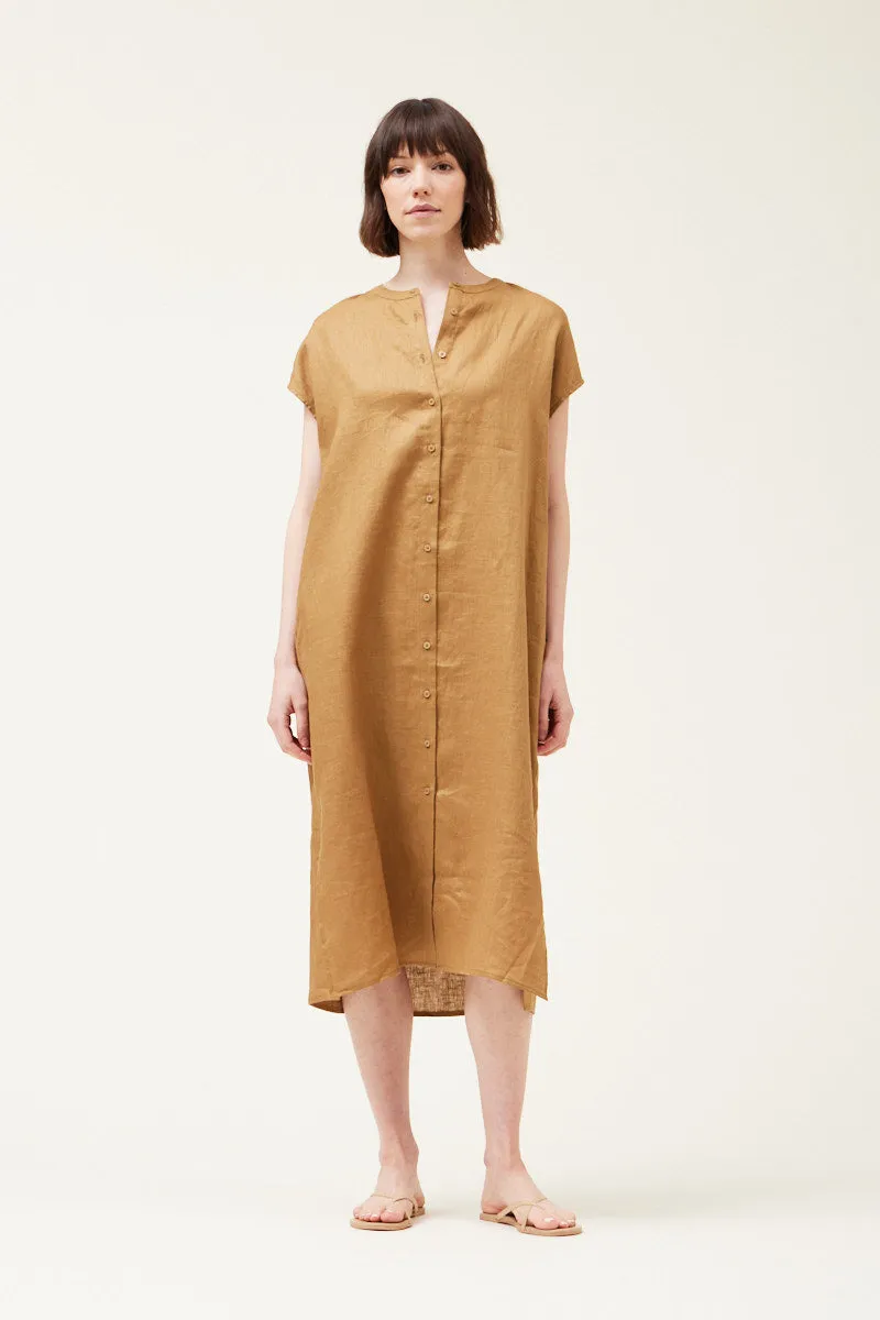 100% Boxy Linen Dress Cap Sleeves