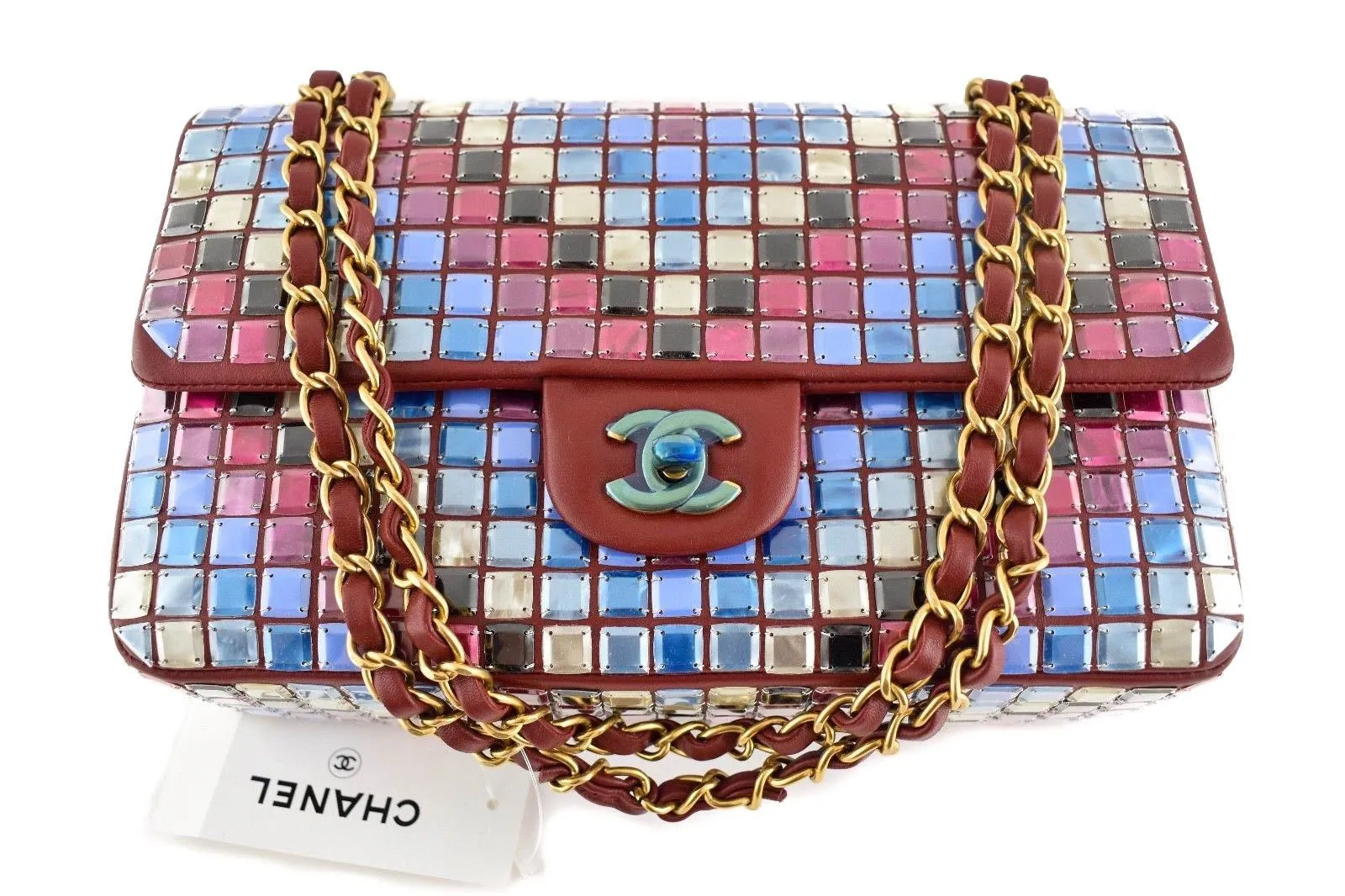 15K Red Mosaic Tile Runway CC Logo Gold Chain Medium Classic Flap Bag