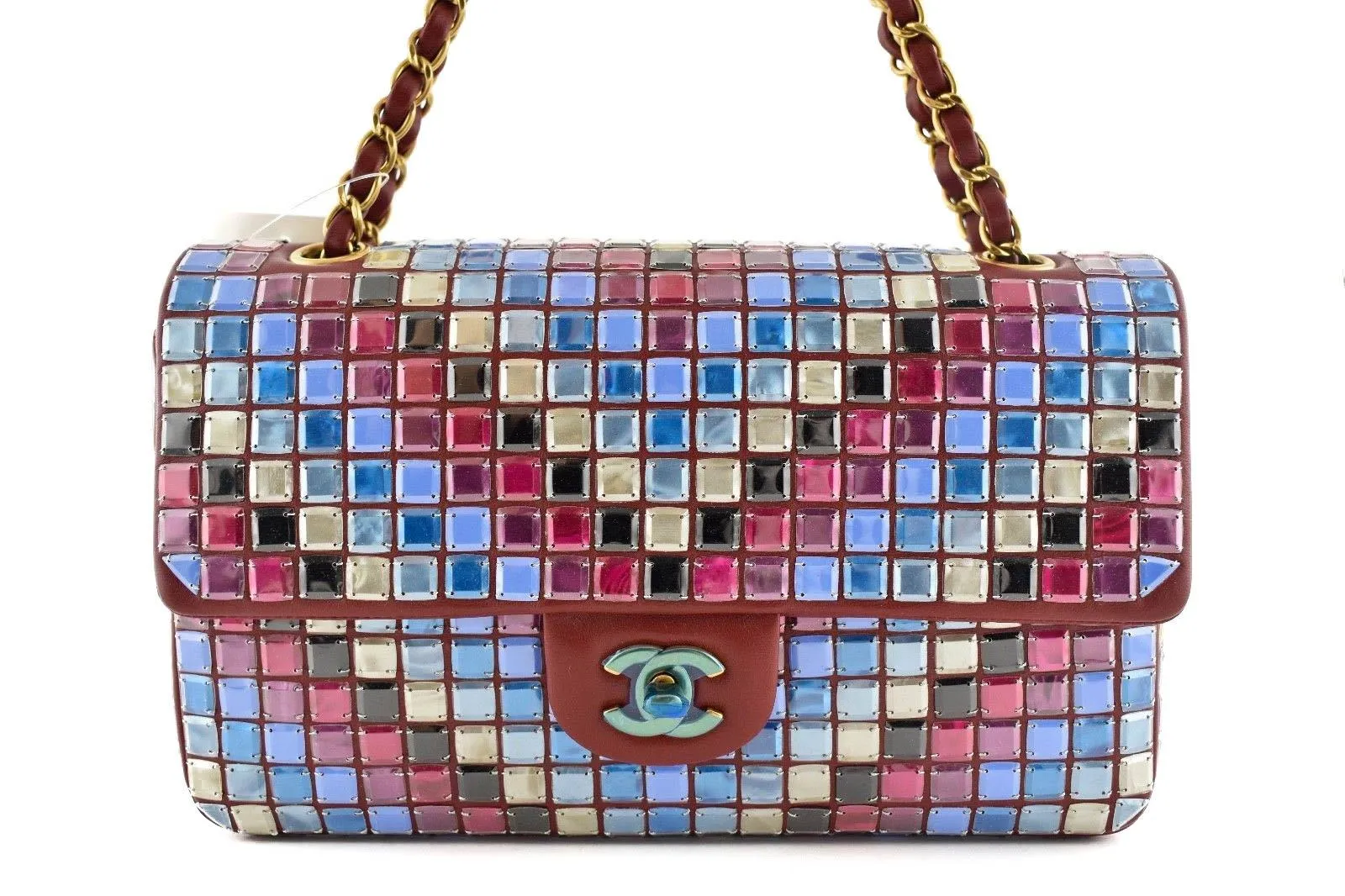 15K Red Mosaic Tile Runway CC Logo Gold Chain Medium Classic Flap Bag