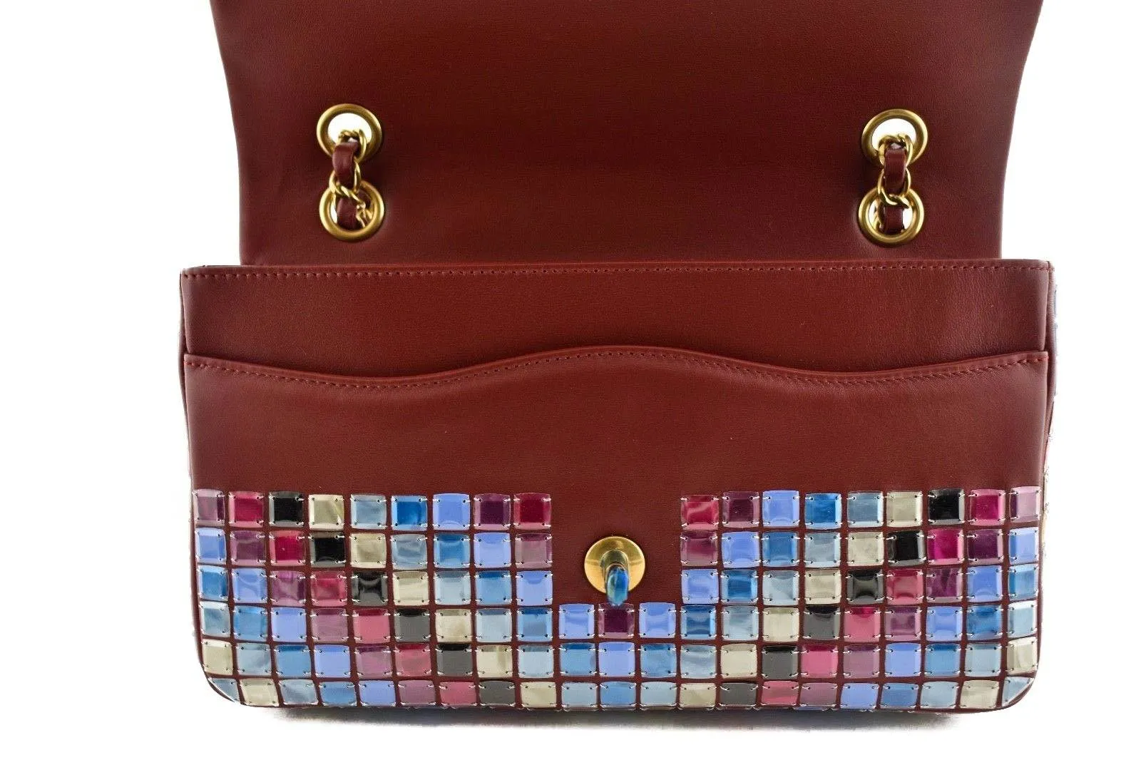 15K Red Mosaic Tile Runway CC Logo Gold Chain Medium Classic Flap Bag