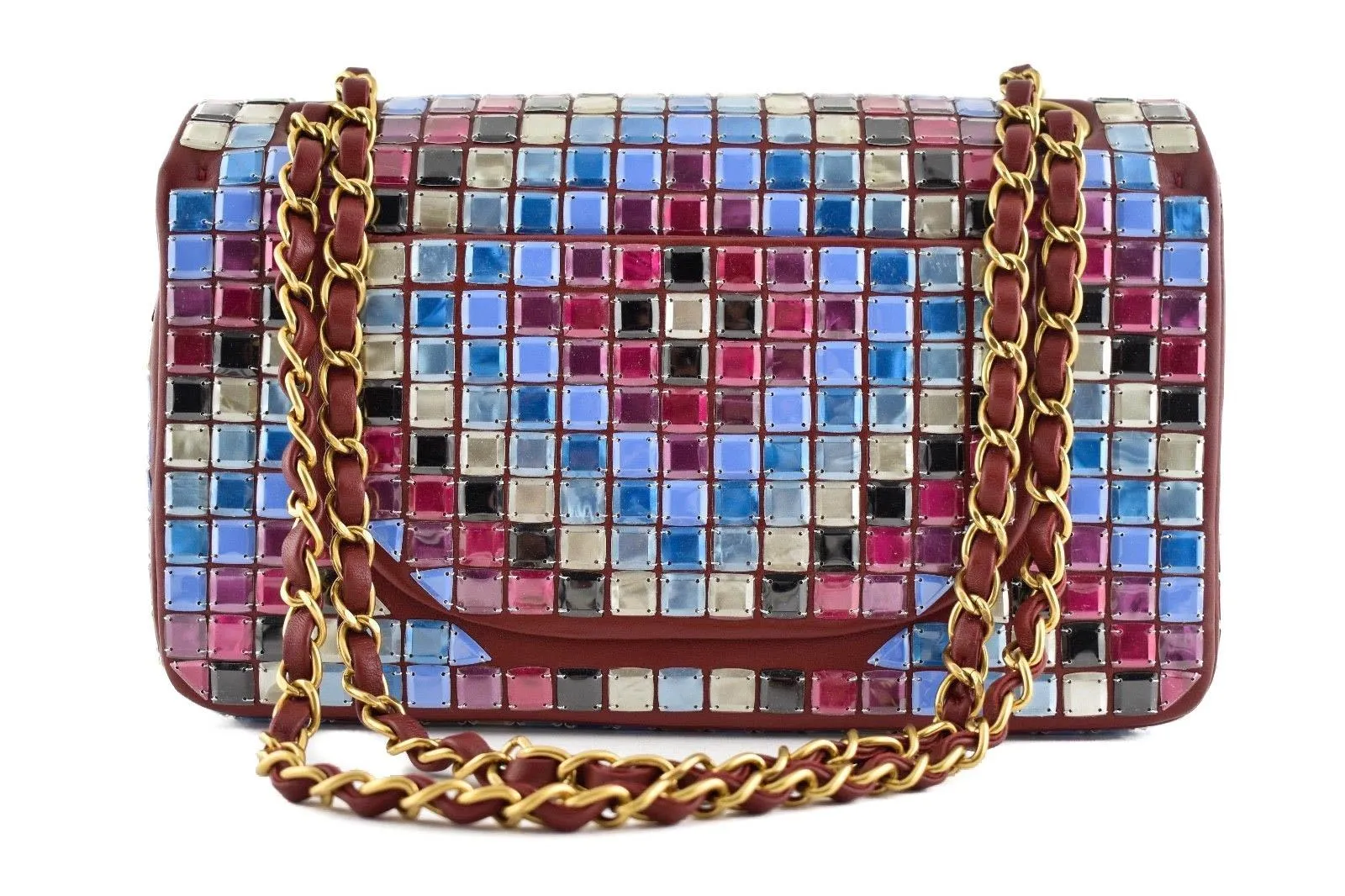 15K Red Mosaic Tile Runway CC Logo Gold Chain Medium Classic Flap Bag