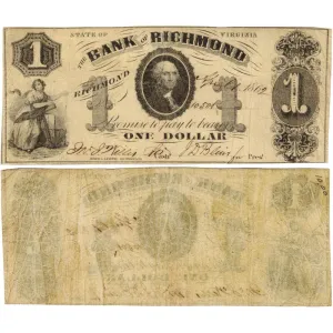 1862 $1 Bank of Richmond, Virginia (2nd) VA-191-G14 - Very Fine