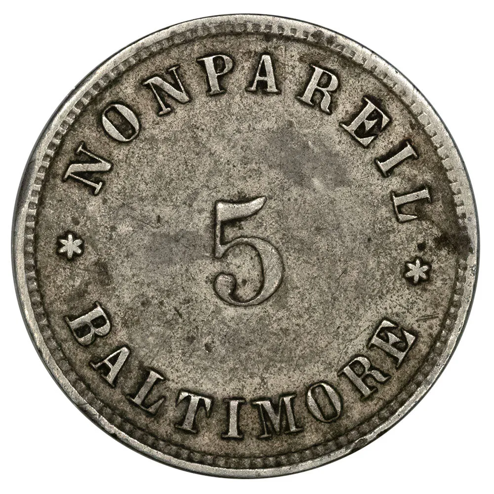 (1867-1870) Nonpareil Assembly Social Club, Baltimore 5 Token - Very Fine