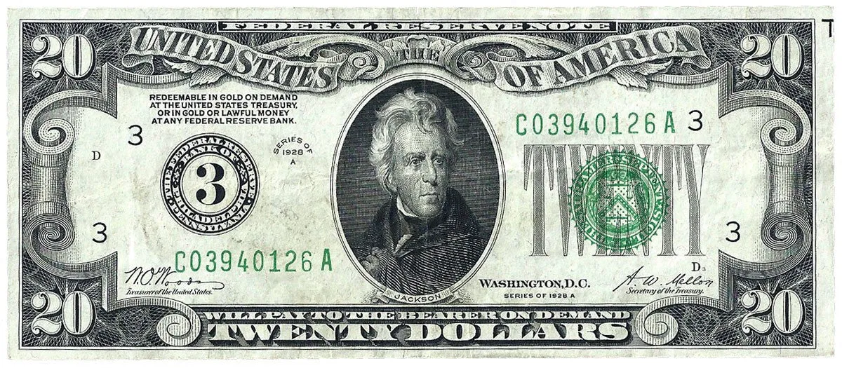 1928-A $20 Federal Reserve Note (Philadelphia District) FR. 2051-C - Very Fine 
