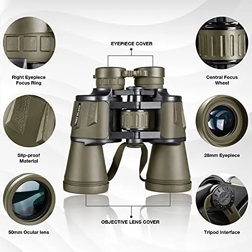 20x50 Military Binoculars for Adults with Smartphone Adapter - Compact Waterproof Tactical Binoculars for Bird Watching Hunting Hiking Concert Travel Theater with BAK4 Prism FMC Lens, Mud