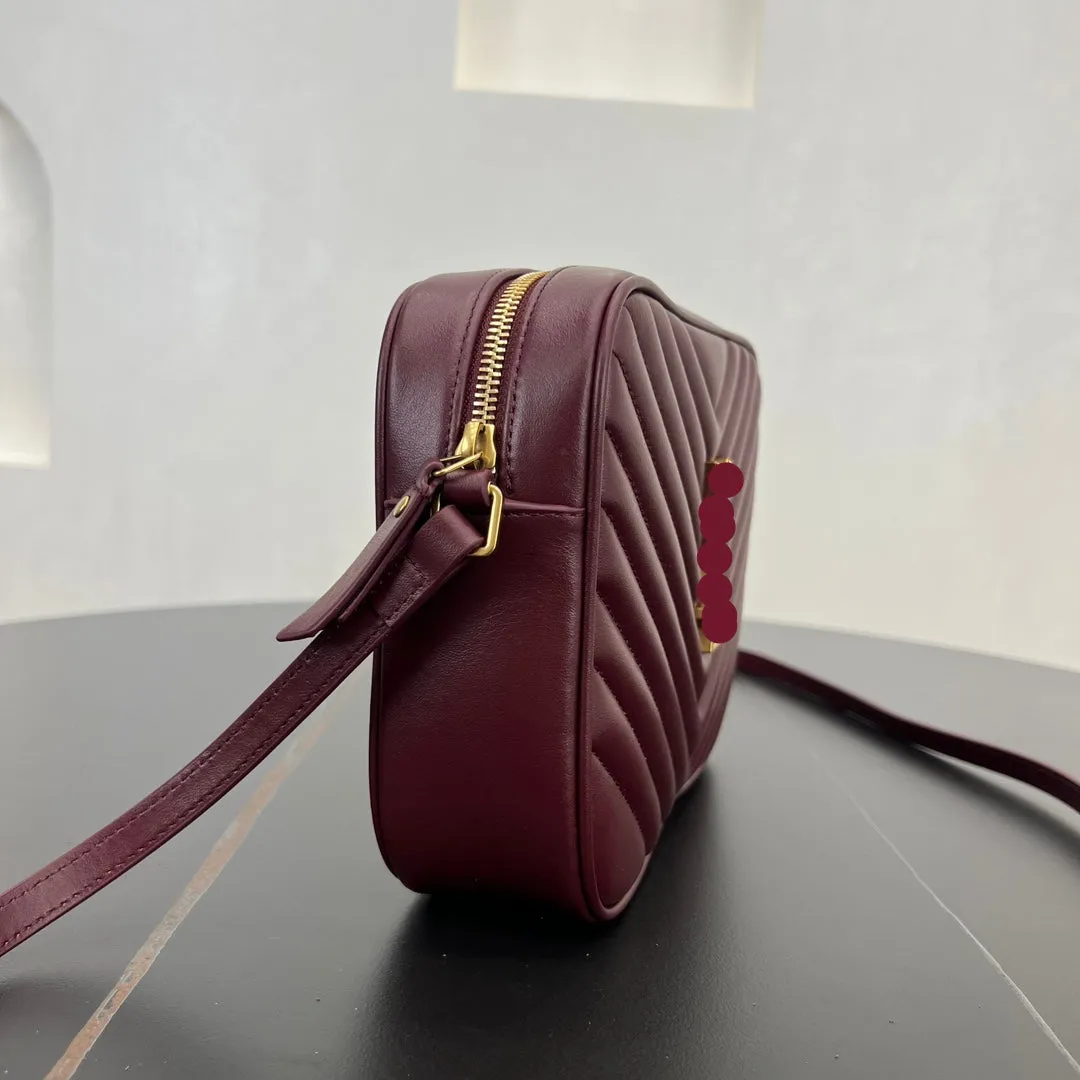 23CM jujube red cowhide leather camera shoulder bag 520534