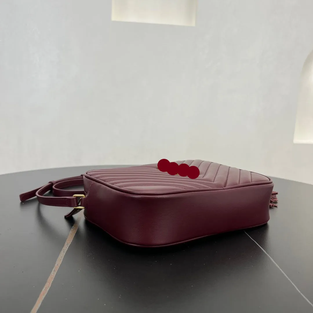 23CM jujube red cowhide leather camera shoulder bag 520534
