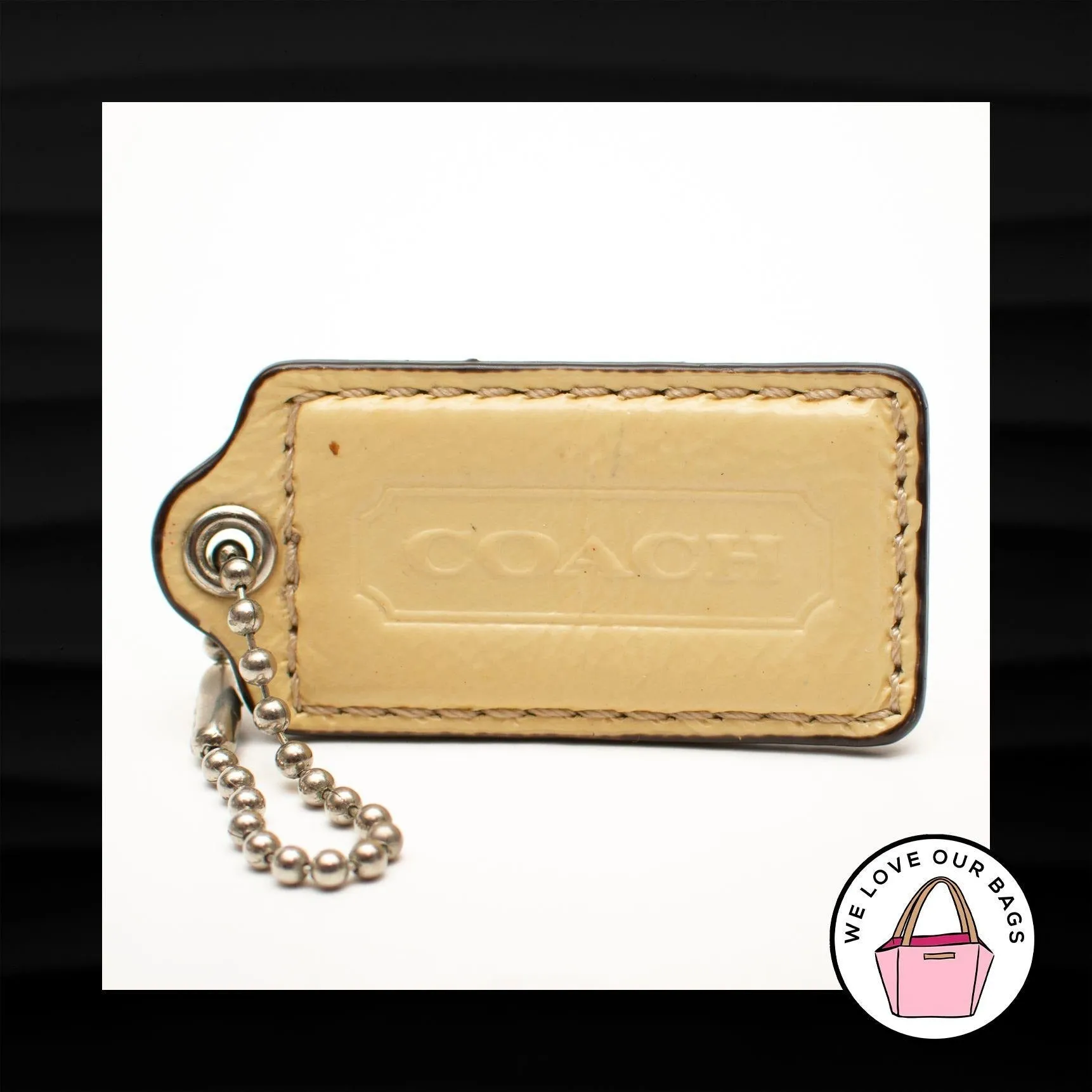 2.5" Large COACH YELLOW WHITE LEATHER KEY FOB BAG CHARM KEYCHAIN HANGTAG TAG