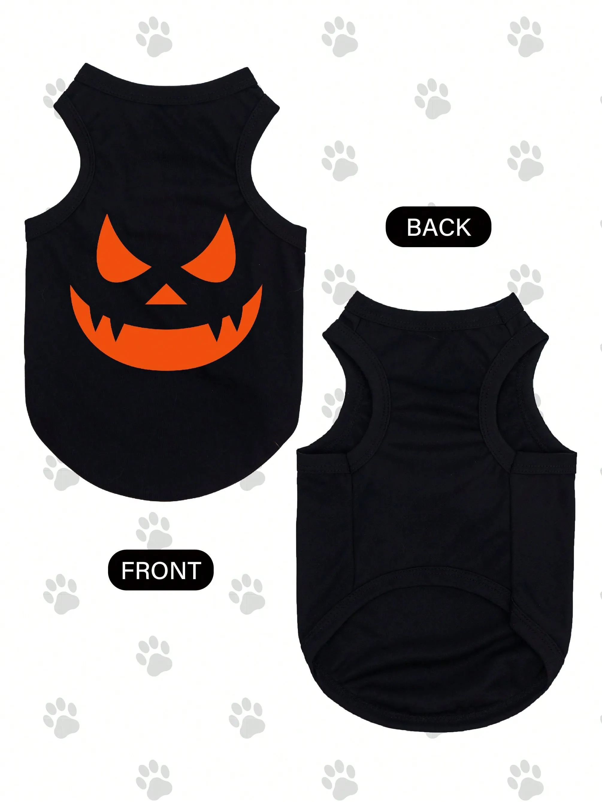 2pcs Halloween Pumpkin Print Anti-Flea, Reduce Shedding, Breathable Black Vest For Indoor/Outdoor Cat & Dog