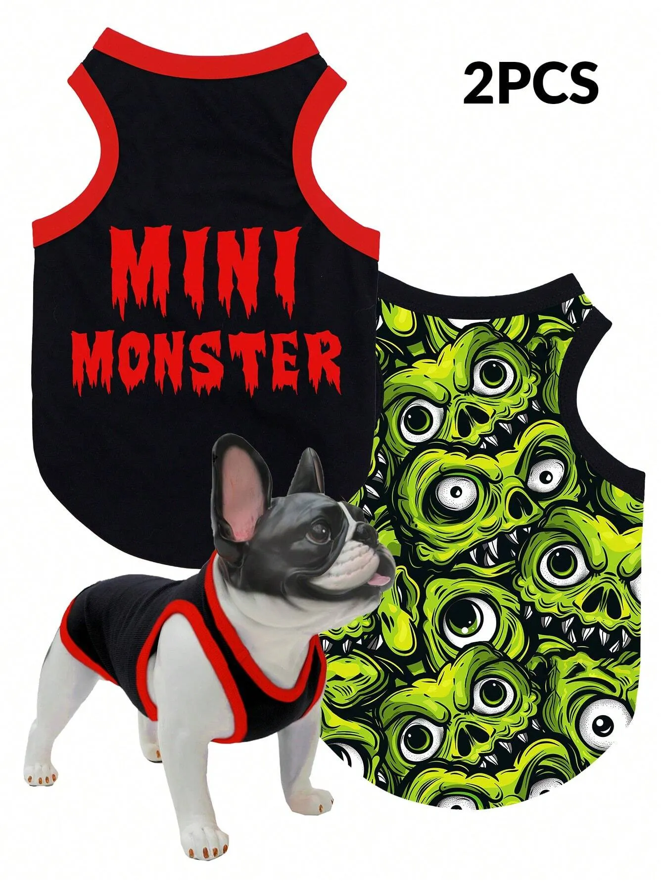 2pcs Halloween Pumpkin Print Anti-Flea, Reduce Shedding, Breathable Black Vest For Indoor/Outdoor Cat & Dog