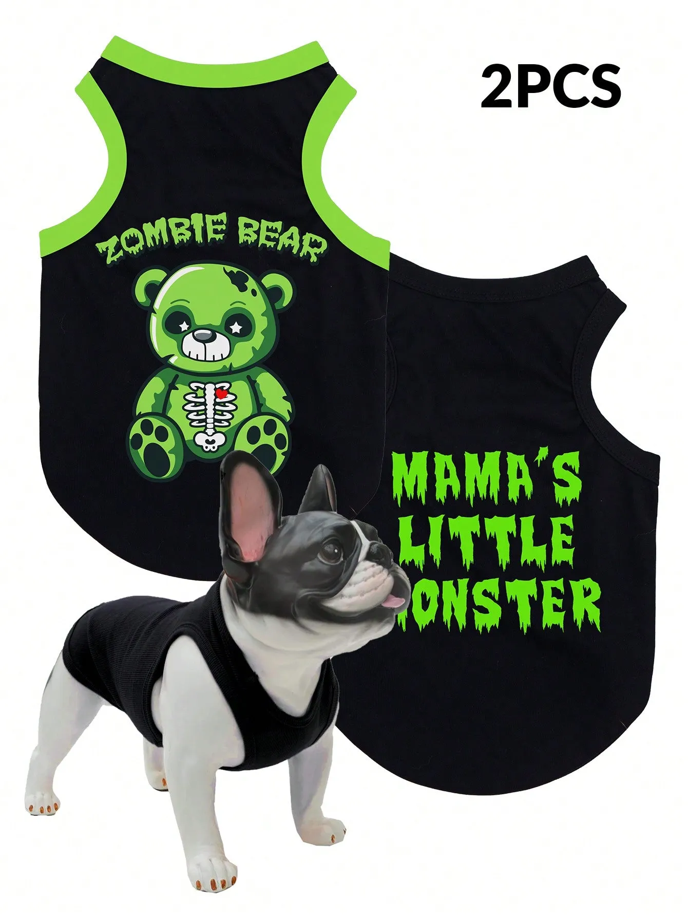 2pcs Halloween Pumpkin Print Anti-Flea, Reduce Shedding, Breathable Black Vest For Indoor/Outdoor Cat & Dog