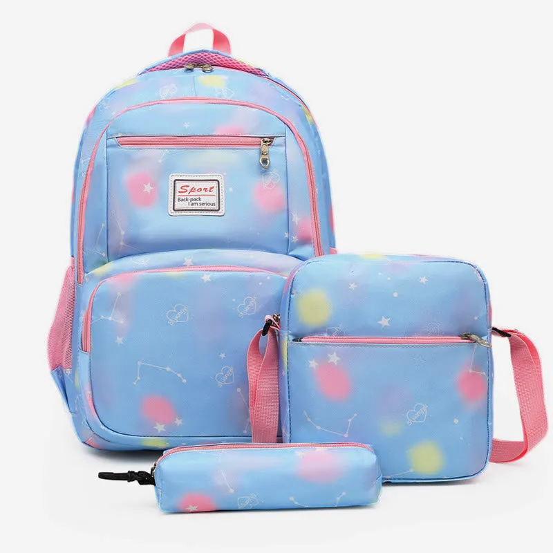 Backpack For Kids School Three-Piece Light Color Print Daypack