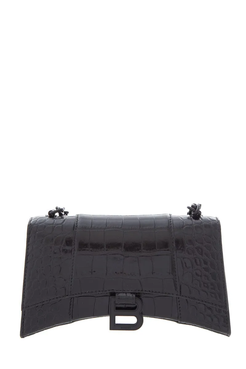 Balenciaga Black Hourglass Croc-Embossed Handbag