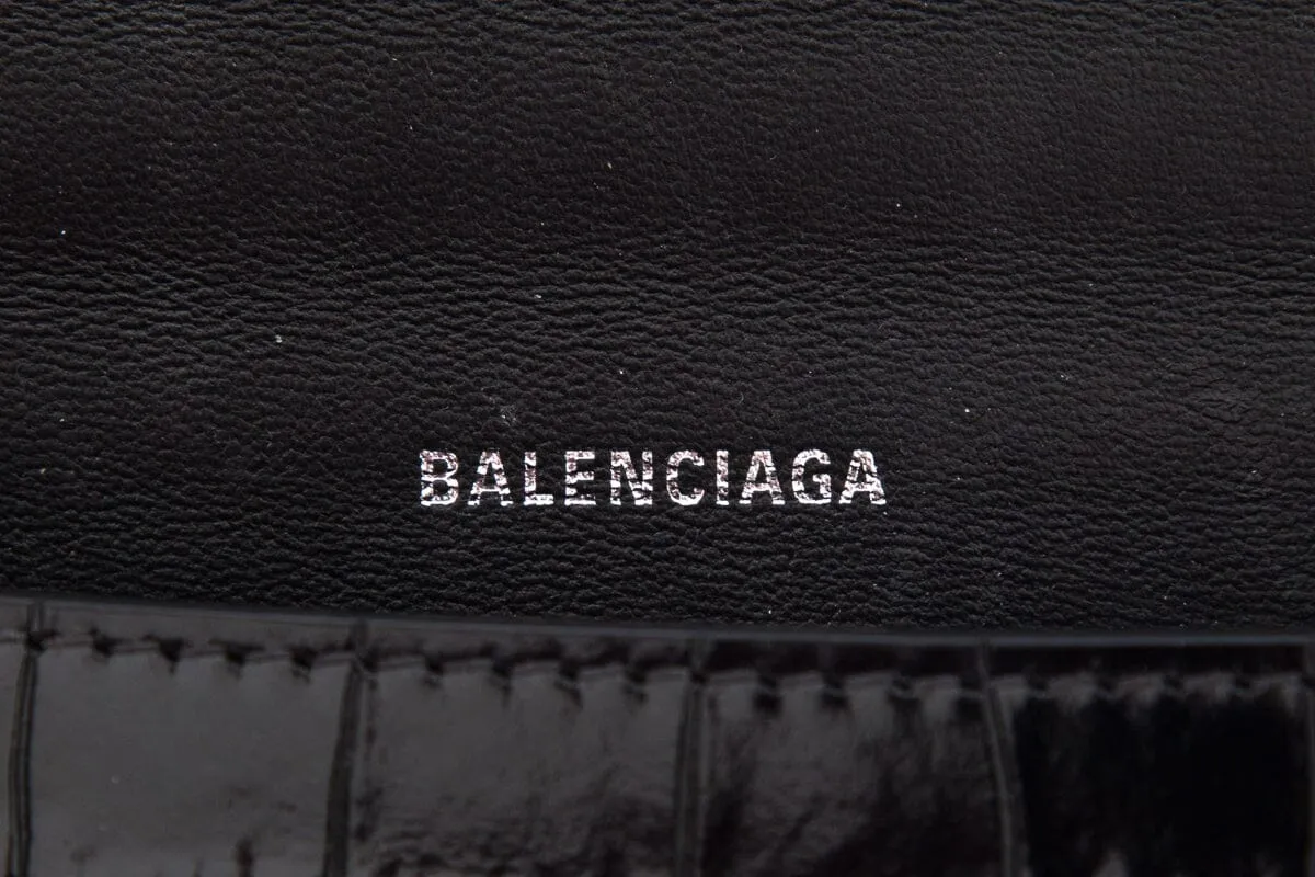 Balenciaga Black Hourglass Croc-Embossed Handbag