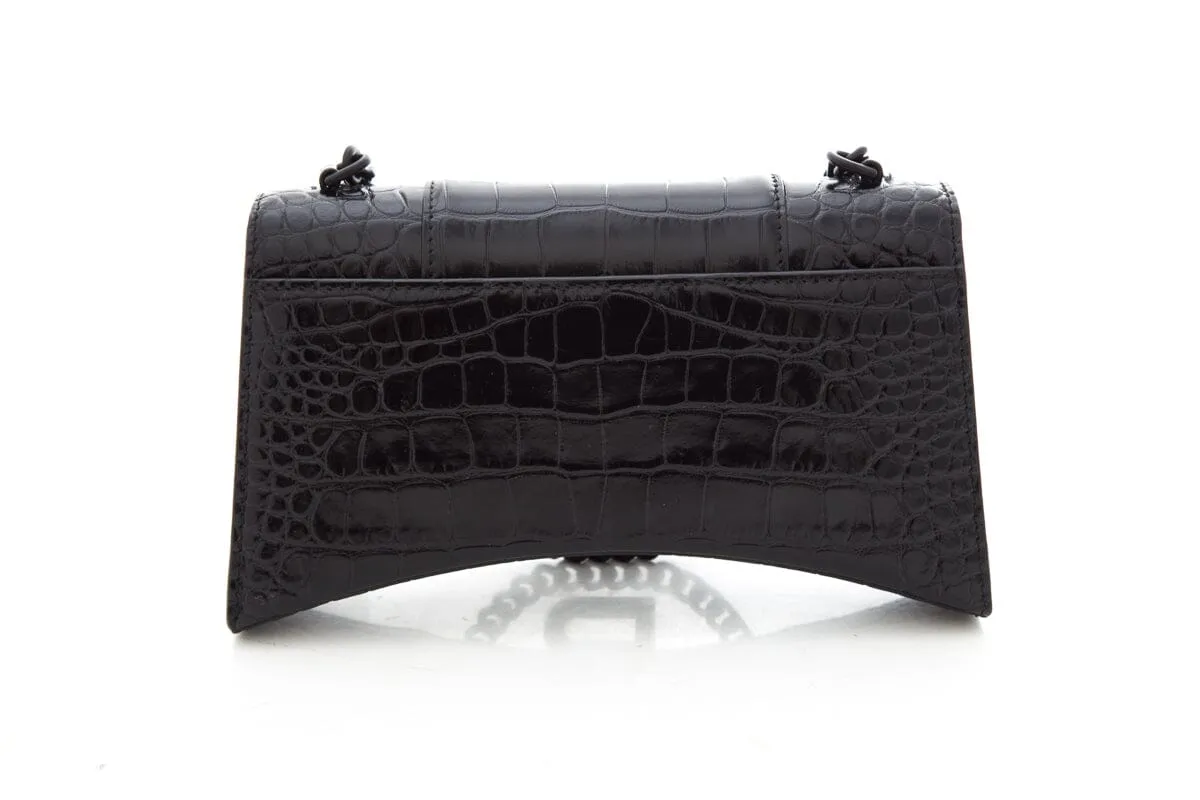 Balenciaga Black Hourglass Croc-Embossed Handbag
