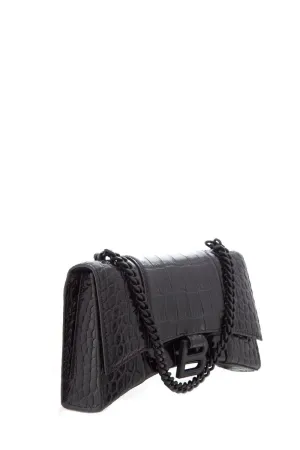 Balenciaga Black Hourglass Croc-Embossed Handbag