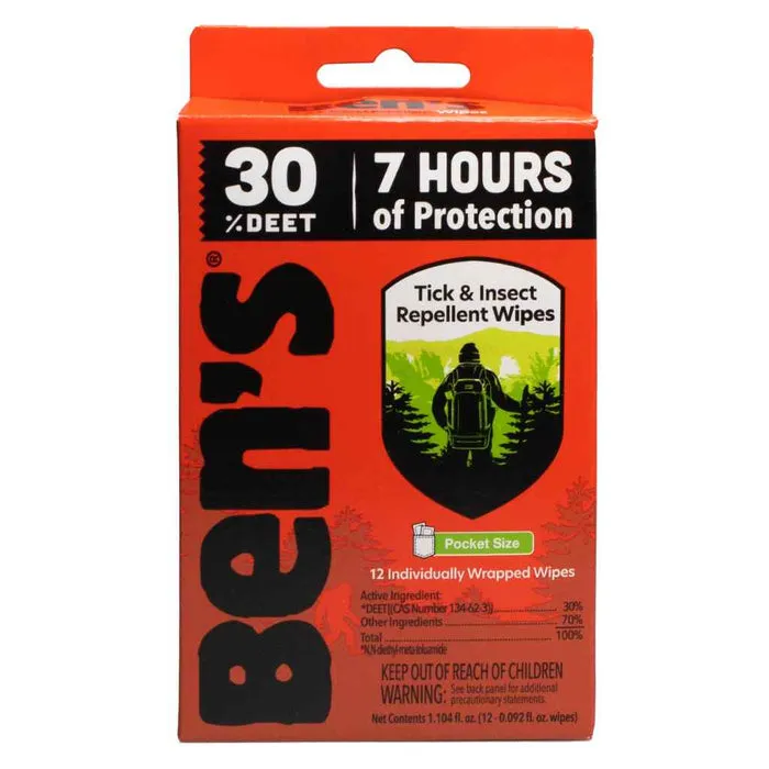 BENS 30 DEET TICK/INSECT WIPES (12)
