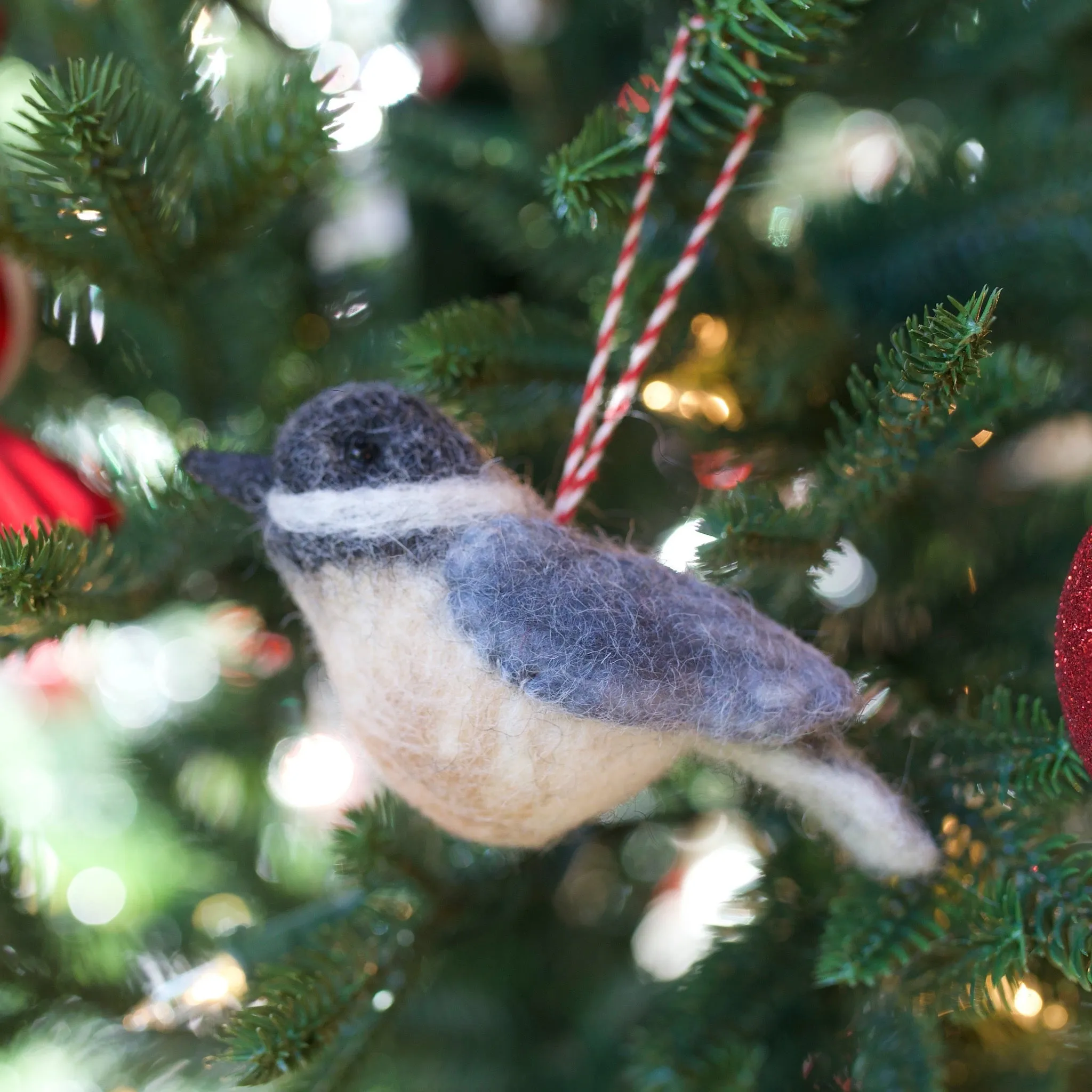 Black Capped Chickadee Ornament, Felt Wool