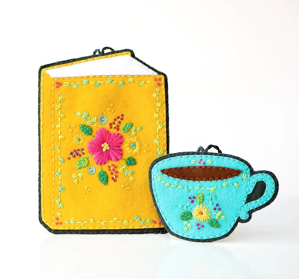 Book and Teacup Wool Felt Ornament PDF Pattern