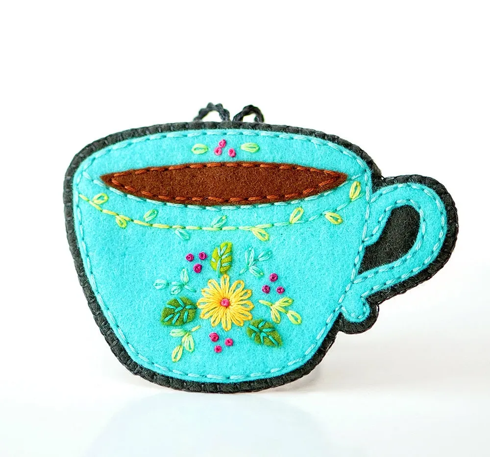 Book and Teacup Wool Felt Ornament PDF Pattern