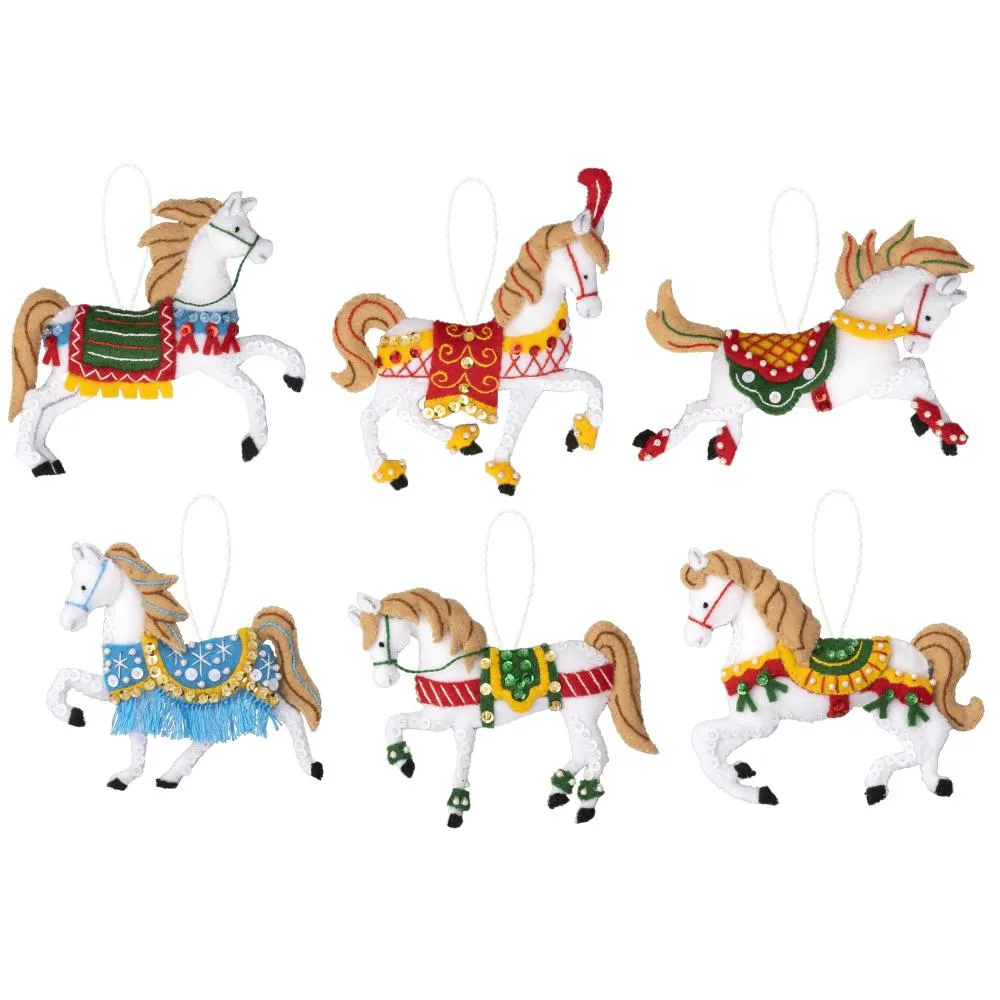 Bucilla Felt Ornaments Applique Kit Set Of 6 Holiday Horses*