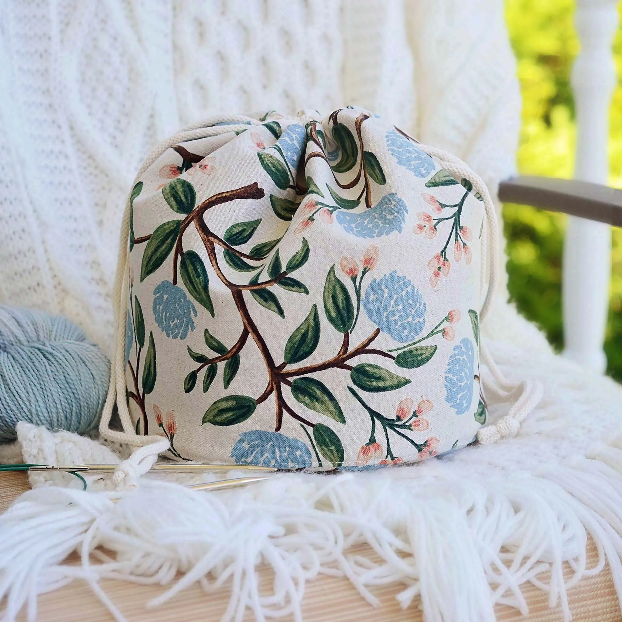 Bucket Style Project Bag in Rifle Paper Co Peonies