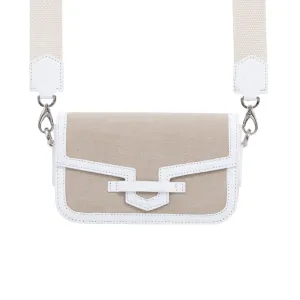 Caia Crossbody in White Ostrich & Beige Canvas by Cape Cobra