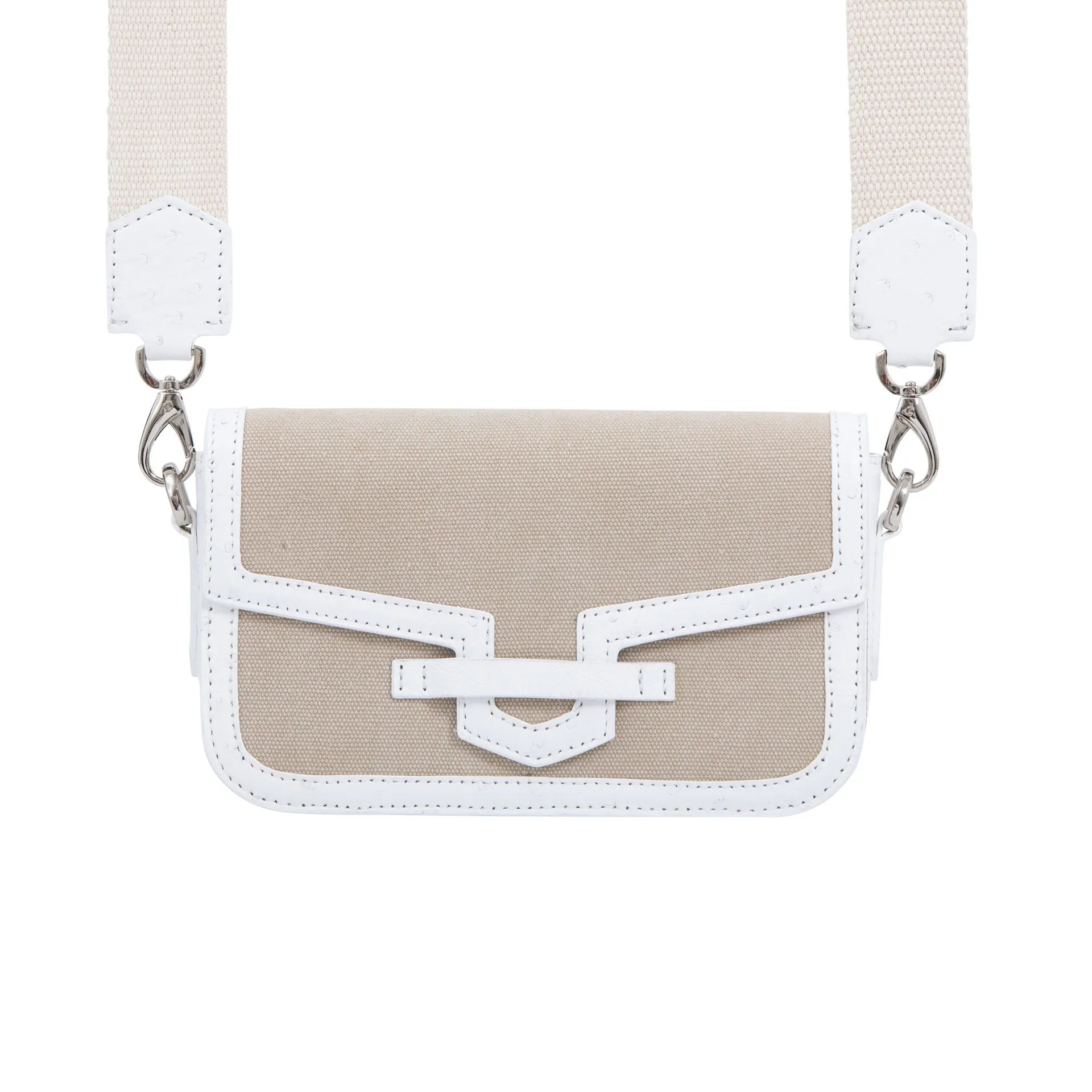 Caia Crossbody in White Ostrich & Beige Canvas by Cape Cobra