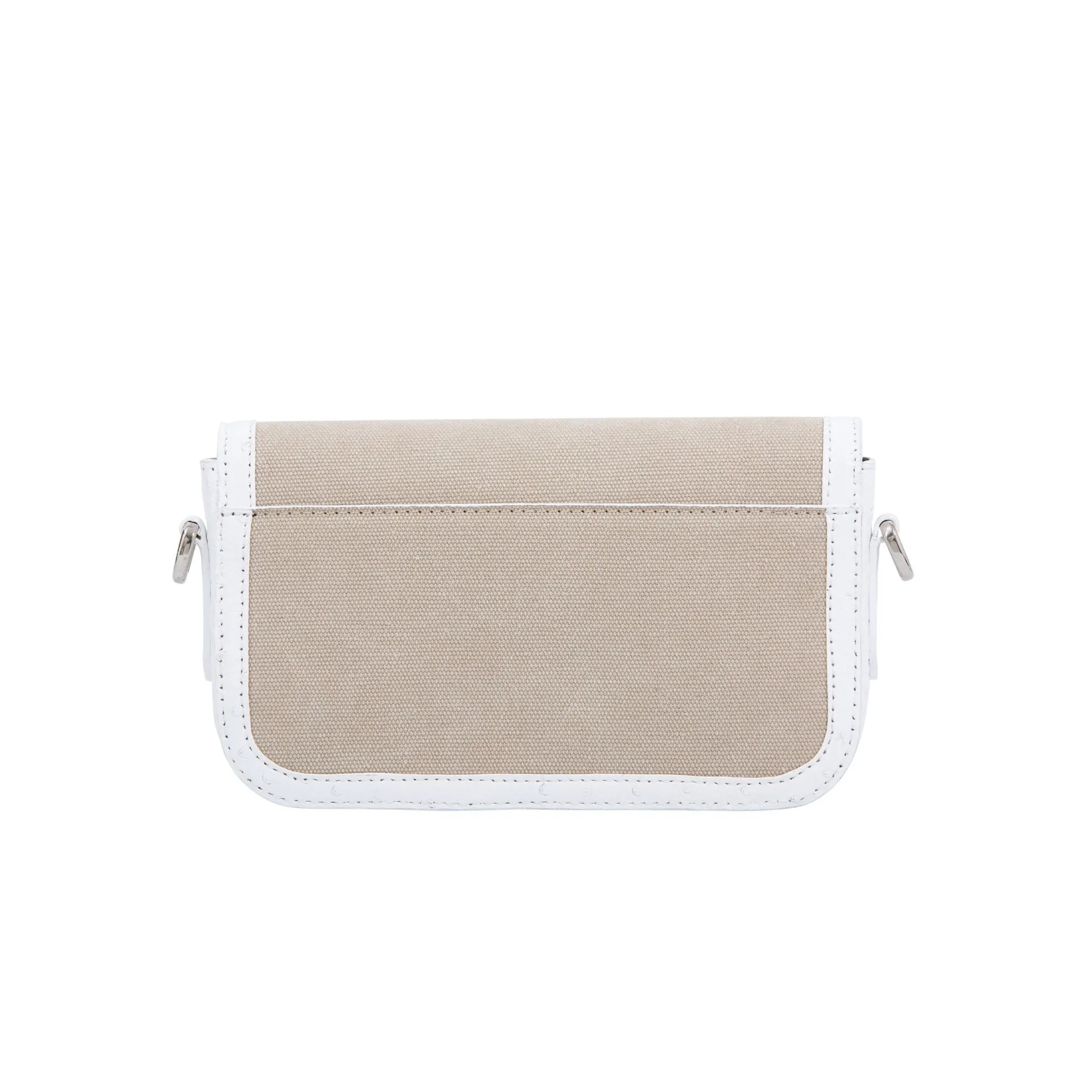 Caia Crossbody in White Ostrich & Beige Canvas by Cape Cobra