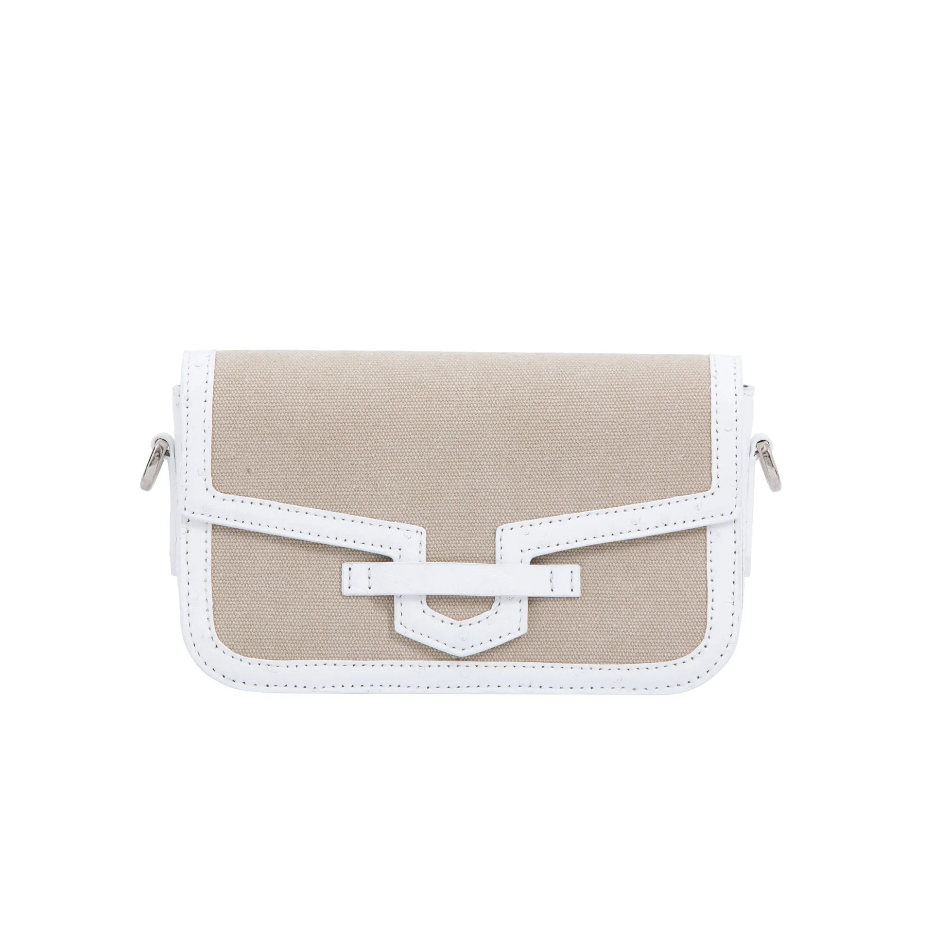 Caia Crossbody in White Ostrich & Beige Canvas by Cape Cobra