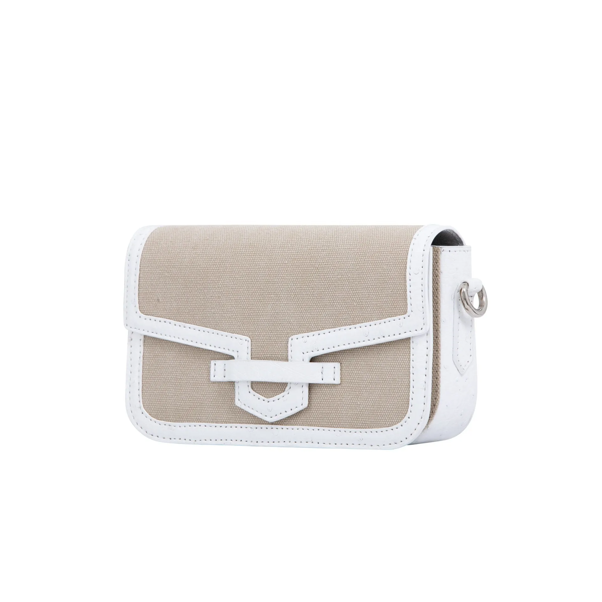 Caia Crossbody in White Ostrich & Beige Canvas by Cape Cobra