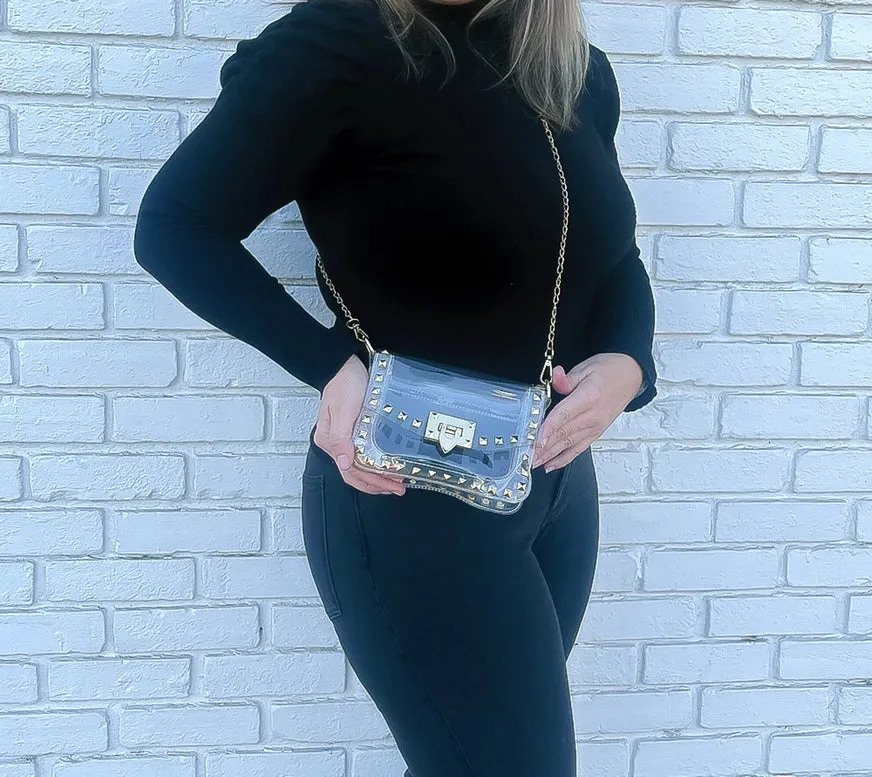 Camila Clear Crossbody with Gold Studs