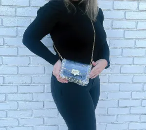 Camila Clear Crossbody with Gold Studs