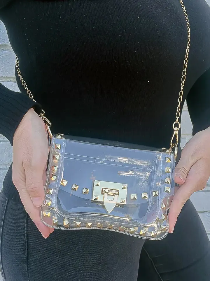 Camila Clear Crossbody with Gold Studs