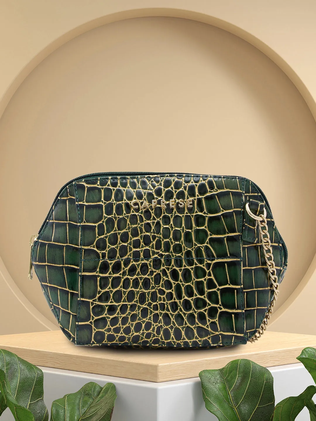 Caprese Miranda Sling Small Croco Womens Handbag Green