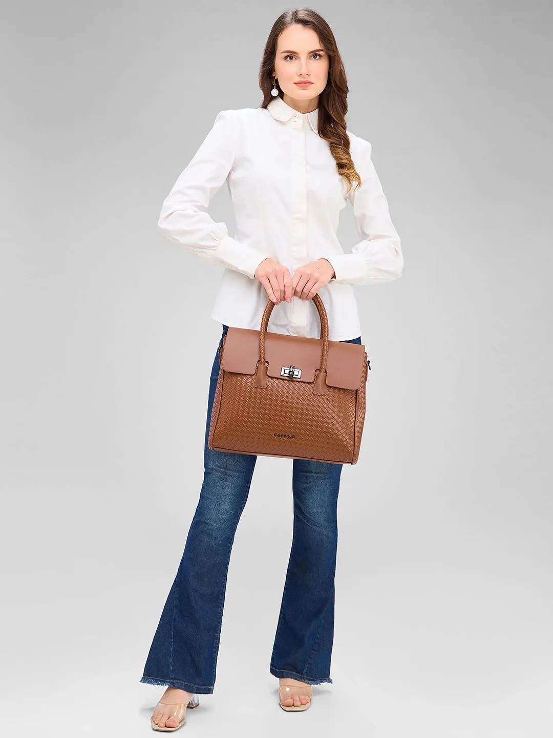 Caprese Renee Satchel Medium Checkered Womens Handbag Brown