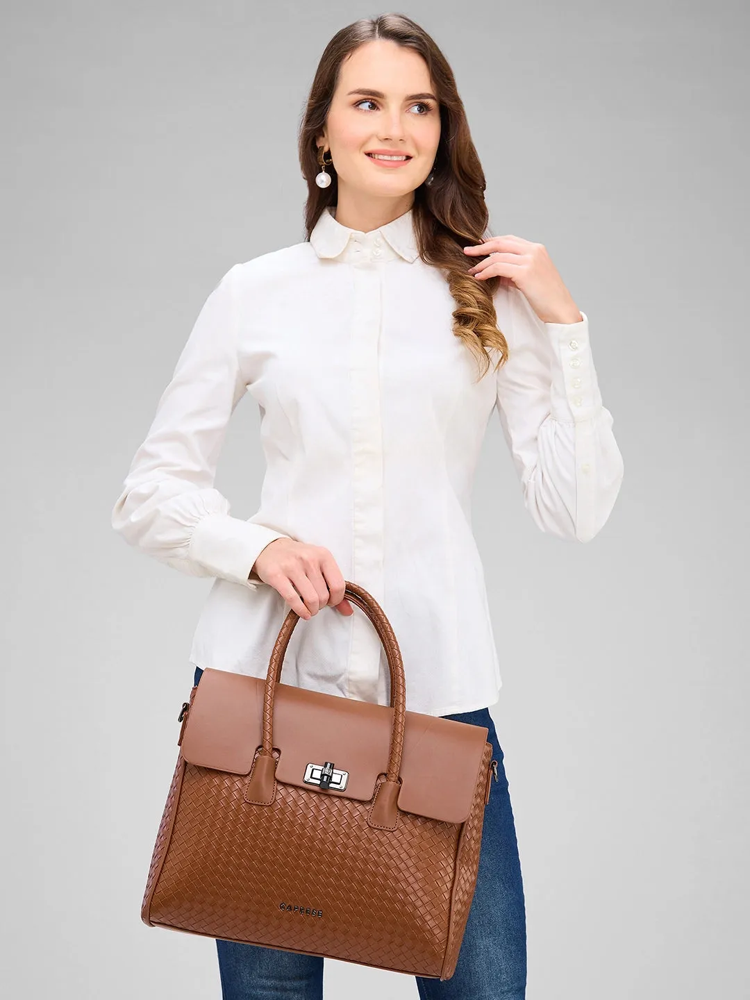 Caprese Renee Satchel Medium Checkered Womens Handbag Brown