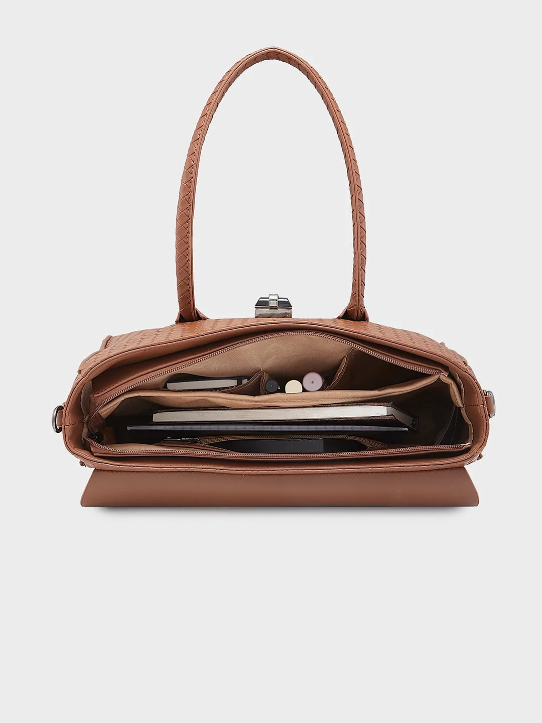 Caprese Renee Satchel Medium Checkered Womens Handbag Brown