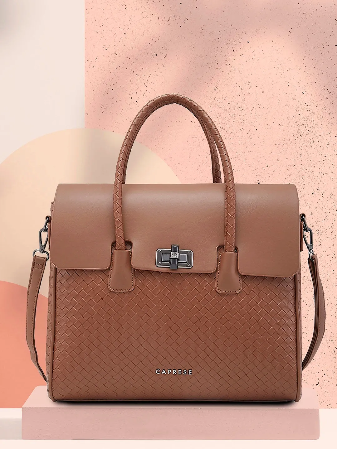 Caprese Renee Satchel Medium Checkered Womens Handbag Brown