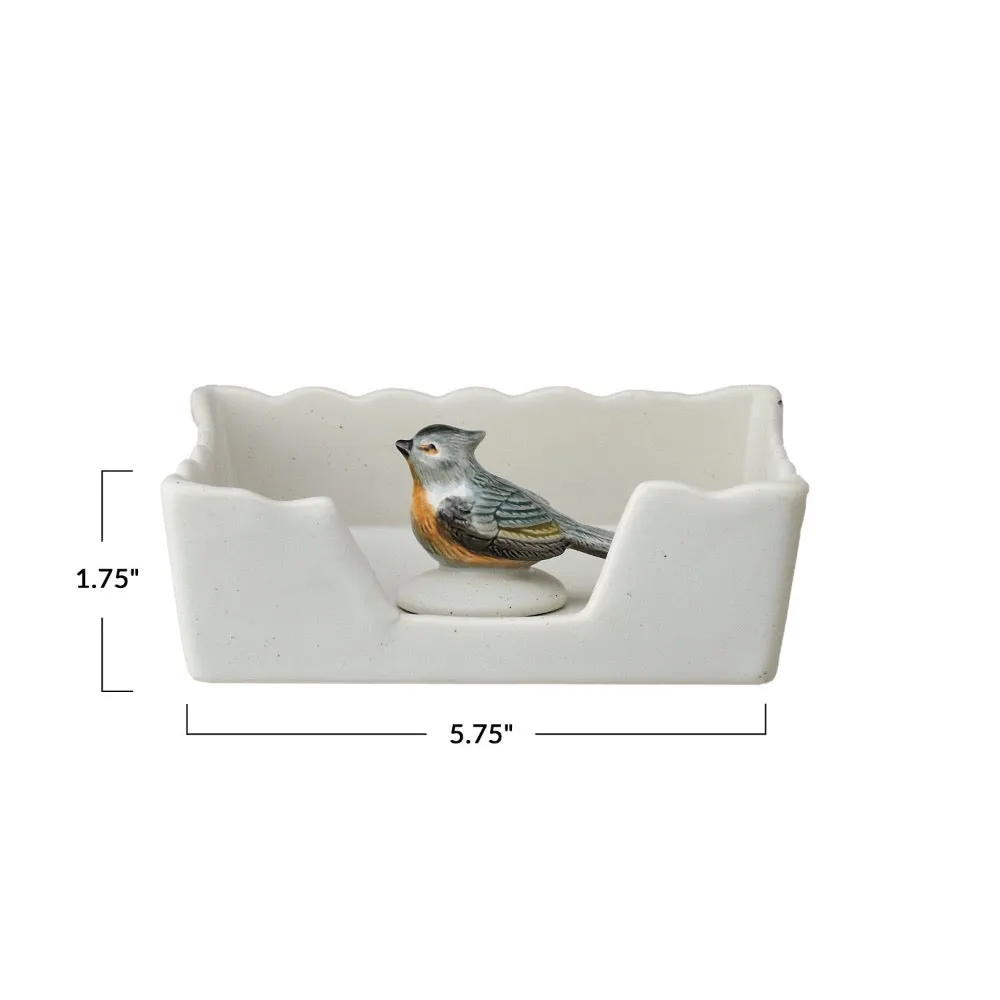 Ceramic Napkin Holder with Bird Napkin Weight