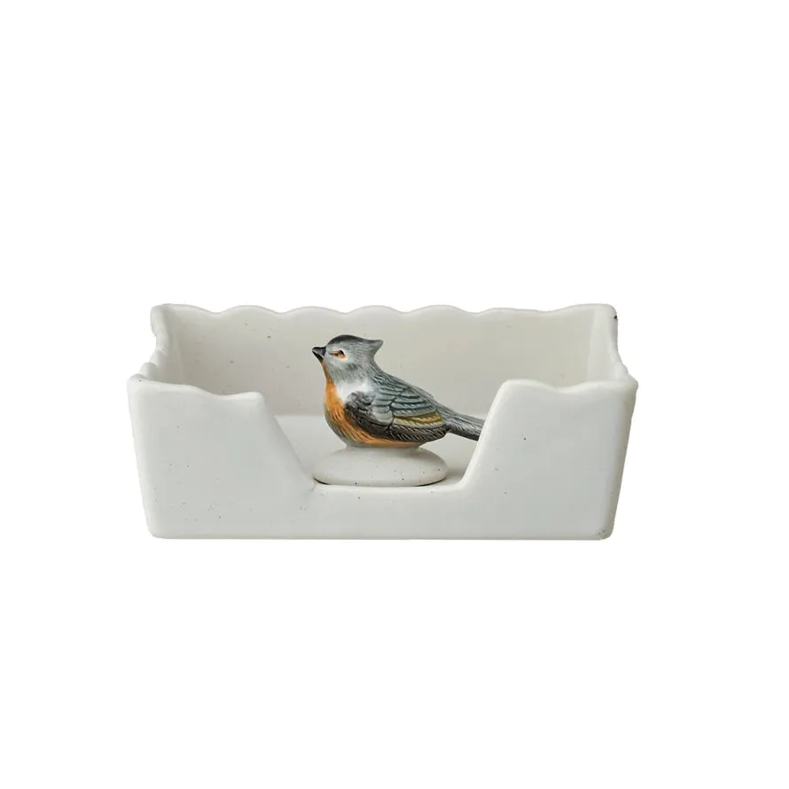 Ceramic Napkin Holder with Bird Napkin Weight