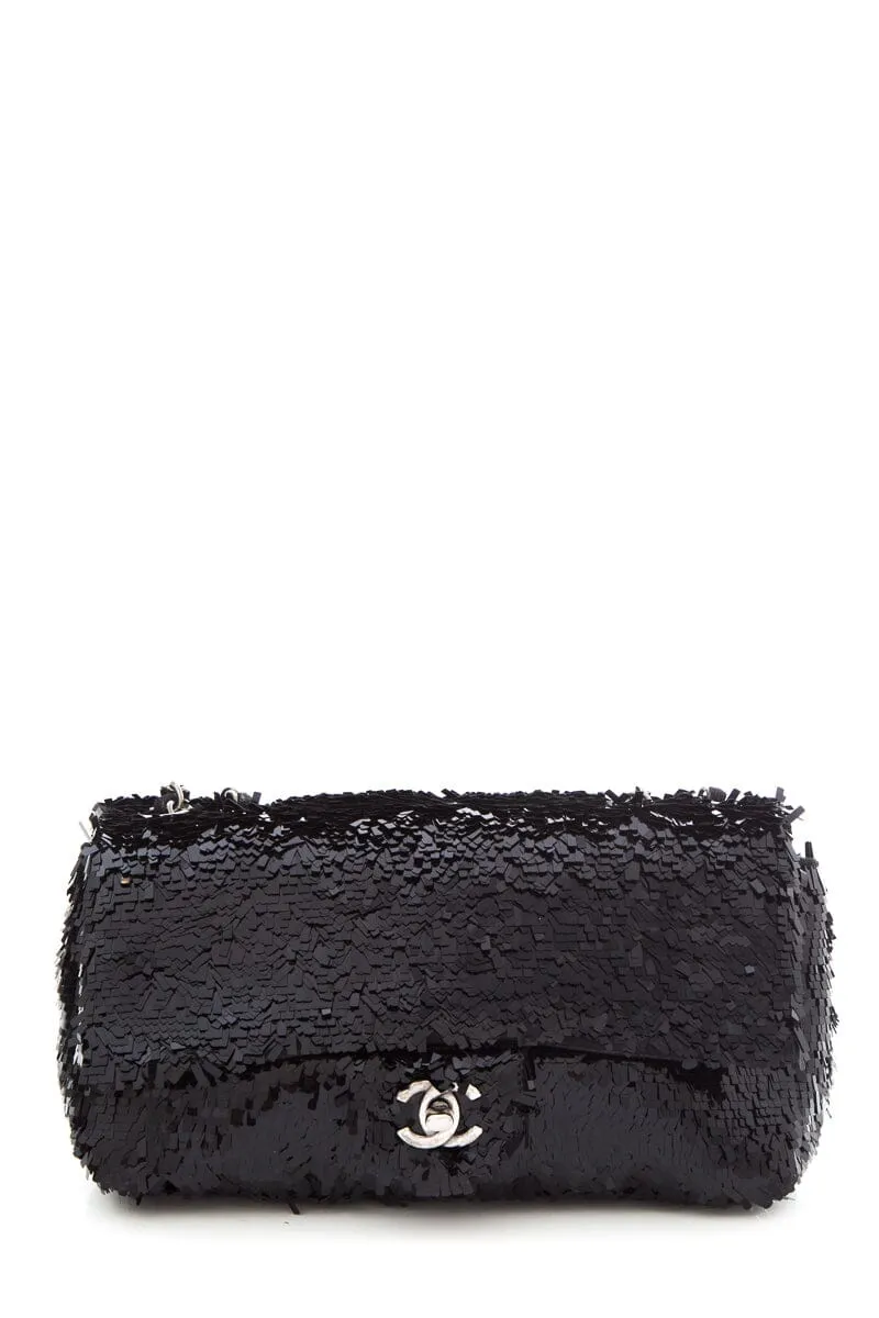 Chanel Black Sequin 2013/14 Single Flap Handbag