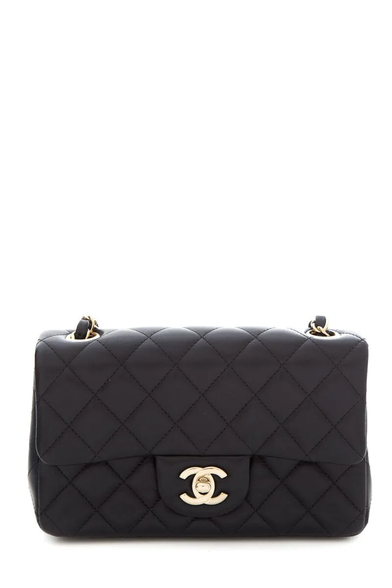 Chanel Black Single Flap 2022  Mini Lamb Leather Handbag