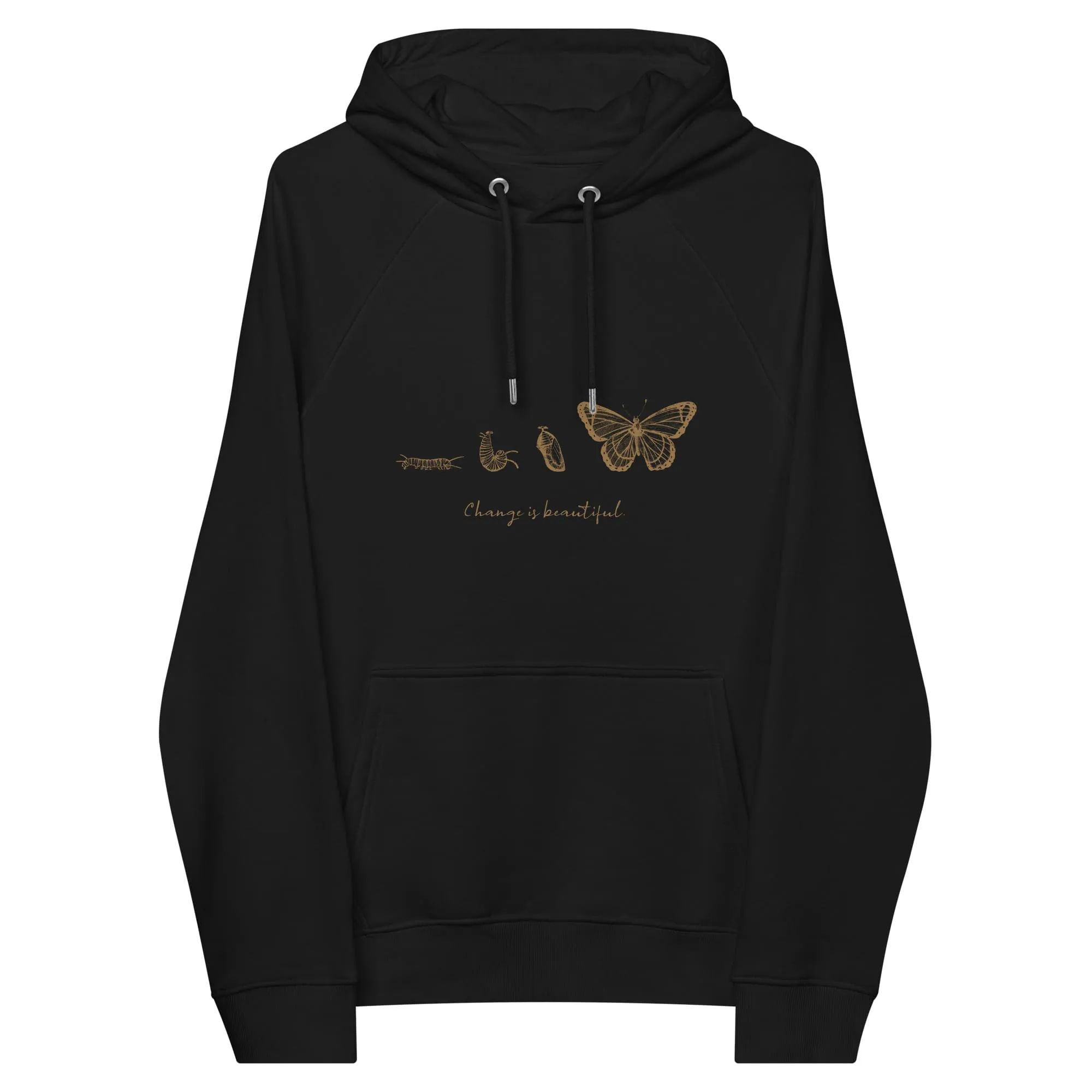 “Change is Beautiful” Butterfly Metamorphosis Raglan Hoodie (Adult Unisex)