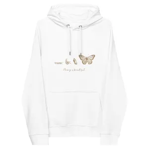 “Change is Beautiful” Butterfly Metamorphosis Raglan Hoodie (Adult Unisex)