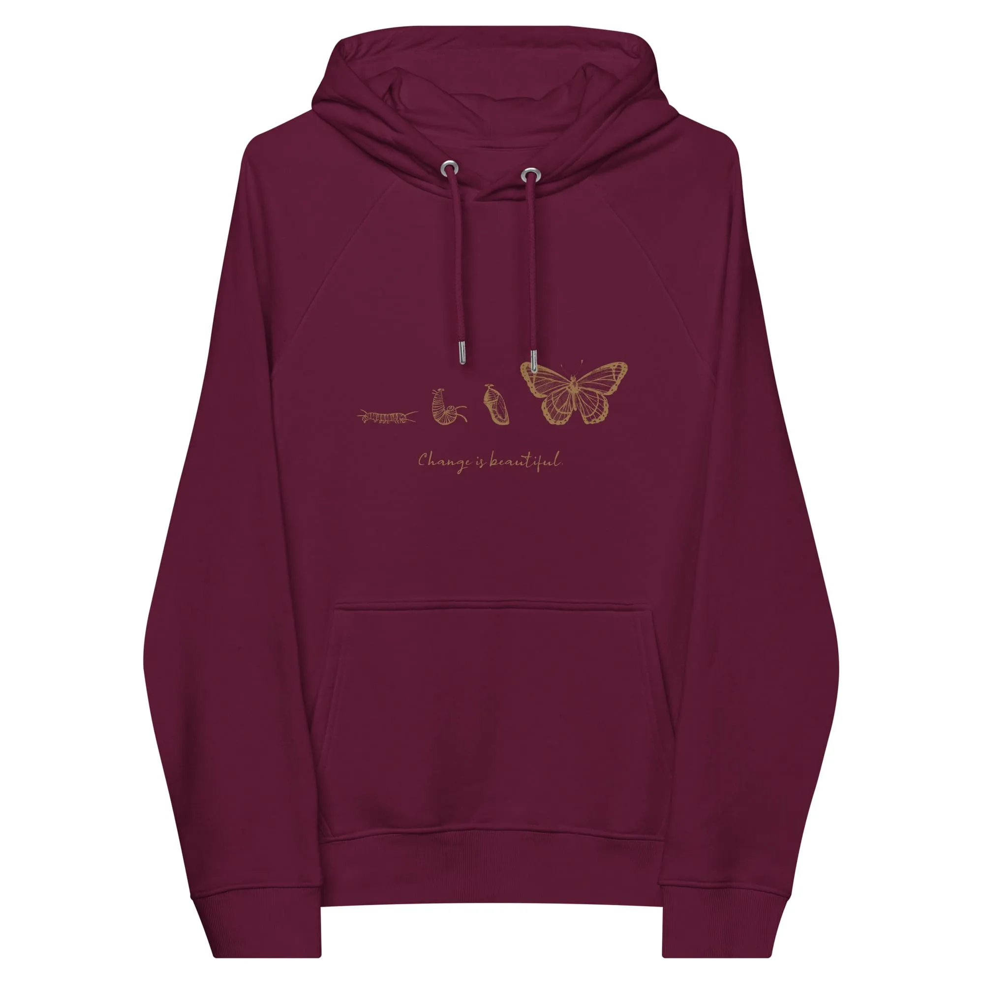 “Change is Beautiful” Butterfly Metamorphosis Raglan Hoodie (Adult Unisex)