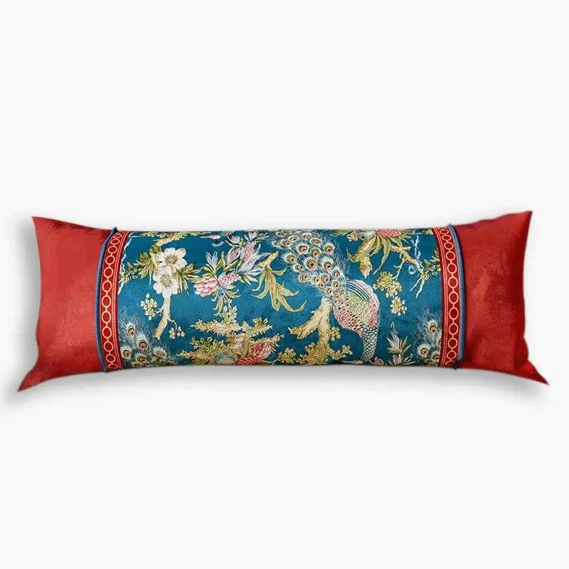 Chinoiserie Original Luxurious Peacock Long Lumbar Pillow