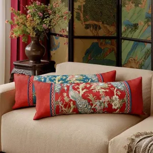 Chinoiserie Original Luxurious Peacock Long Lumbar Pillow