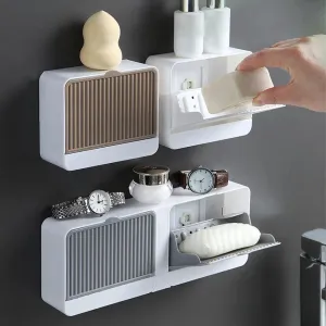 Clam Shell Bar Soap Holder With Drain And Water Tray, Soap Dish for Shower Wall, Wall Mounted Soap Bar Holder For Kitchen Bathroom